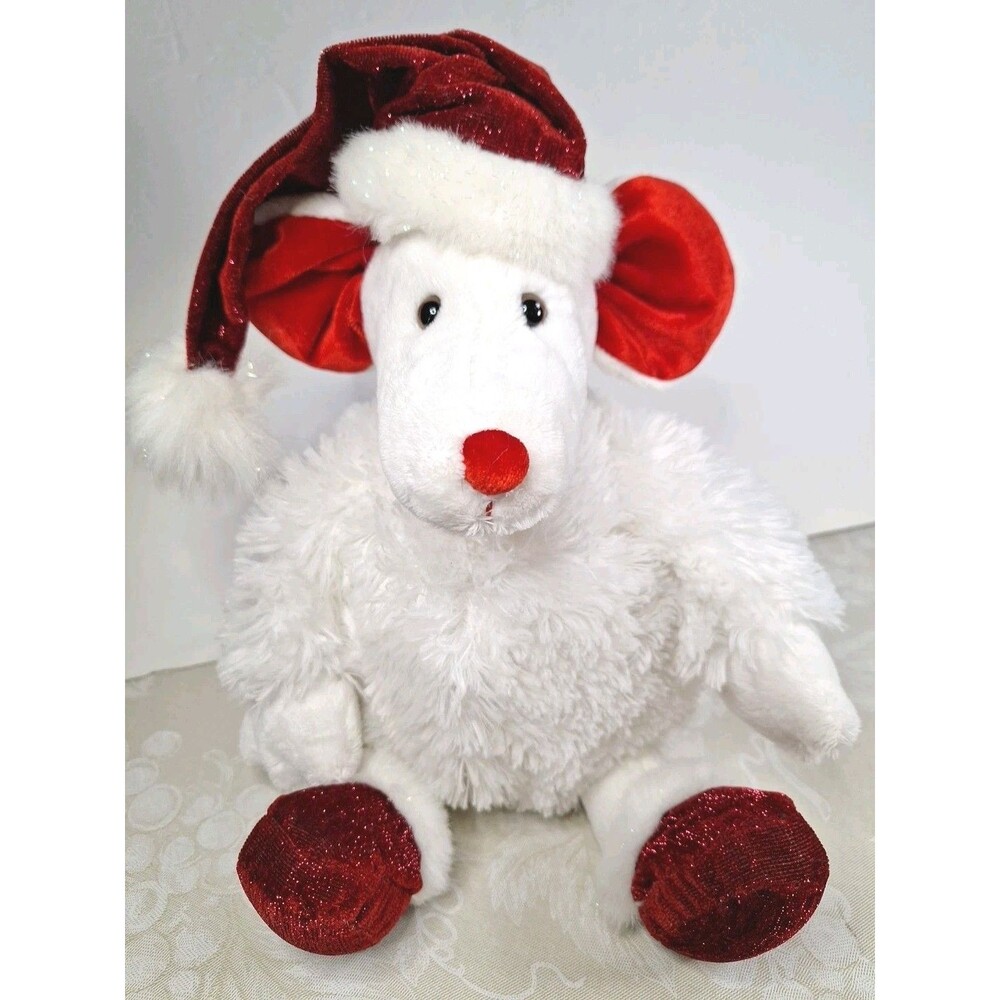 Dan Dee Collectors Choice White Christmas Mouse Red Hat Stuffed Animal Plush Toy